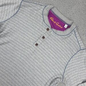Robert Graham Henley Shirt Striped Elbow Patch Long Sleeve Casual Mens Size‎ M